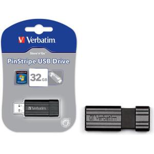 VERBATIM 49064 32GB USB 2.0 DRIVE STORE N GO PINSTRIPE BLACK