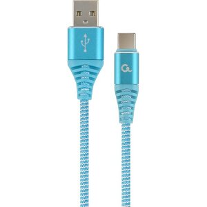 CABLEXPERT CC-USB2B-AMCM-1M-VW COTTON BRAIDED CHARGING CABLE USB TYPE-C BLUE/WHITE 1 M