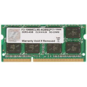 G.SKILL F3-10666CL9S-4GBSQ 4GB SO-DIMM DDR3 PC3-10666 1333MHZ