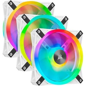 CORSAIR ICUE QL120 RGB 120MM PWM WHITE FAN  TRIPLE FAN KIT WITH LIGHTING NODE CORE