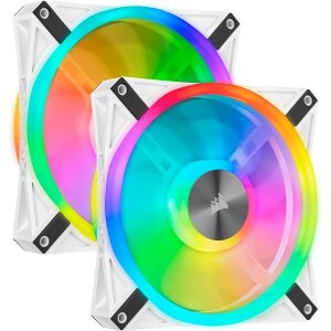 CORSAIR ICUE QL140 RGB 140MM PWM WHITE FAN  DUAL FAN KIT WITH LIGHTING NODE CORE