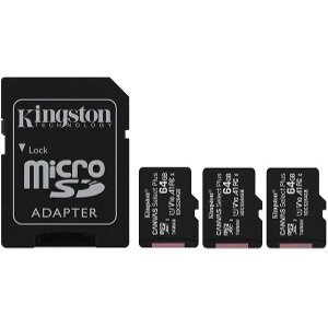 KINGSTON SDCS2/64GB-3P1A CANVAS SELECT PLUS 64GB MICRO SDXC 100R A1 C10 THREE PACK + SD ADAPTER