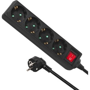 MACLEAN MCE189G POWER BAR, 6 OUTLET EXTENSION CORD, WITH SWITCH, BLACK, 3500W, 1.4M