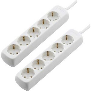 HAMA 137393 5-SOCKET MULTIPLE SOCKET OUTLET 1.4 M WHITE SET OF 2