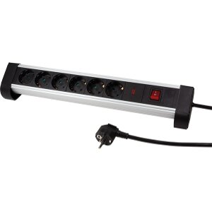 LOGILINK LPS215 TABLE OUTLET STRIP 6X SCHUKO SOCKETS WITH SWITCH/CHILD PROTECTION 1.4M ALUMINIUM