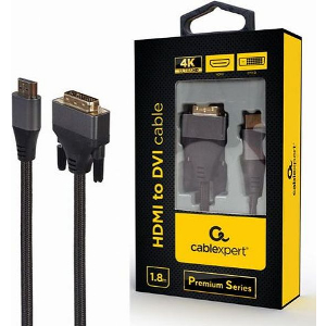 CABLEXPERT HDMI TO DVI CABLE PREMIUM SERIES 4K 1,8M RETAIL PACK CC-HDMI-DVI-4K-6