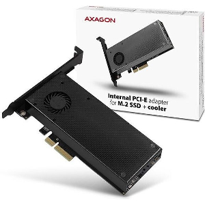 AXAGON PCEM2-DC PCI-E 3.0 4X - DUAL M.2 SSD (NVME + SATA) DUAL VOLTAGE SSD FAN + HEATSINK