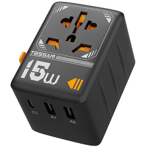 TESSAN UNIVERSAL TRAVEL ADAPTER 2XUSB, 1XTYPE-C MAX 15W TS-WTA01