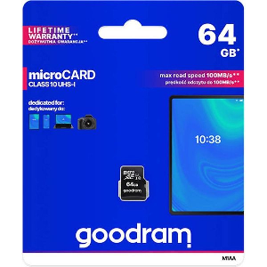 GOODRAM MICRO SD CARD 64GB CL 10 WITH ADAPTER M1AA M1AA-0640R12