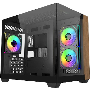 CASE COOLER MASTER ELITE 481 TEMPERED GLASS MICRO ATX 3X120MM ARGB FANS WOOD BLACK