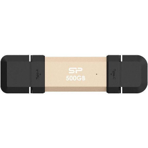 SILICON POWER DS72 500GB NVME PORTABLE SSD USB 3.2 GEN 2 TYPE-A & TYPE-C GOLD SP500GBUC3S72VPG