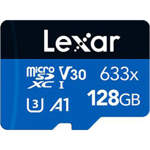 LEXAR HIGH-PERFORMANCE 633X 128GB MICRO SDXC UHS-I U3 V30 A1 BLUE SERIES LSDMI128BB633A
