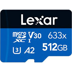 LEXAR HIGH-PERFORMANCE 633X 512GB MICRO SDXC UHS-I U3 V30 A2 BLUE SERIES LSDMI512BB633A