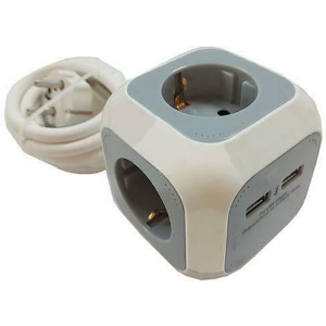 LINEME 80-00142-10 ΠΟΛΥΠΡΙΖΟ 3Θ 2USB 1.5Μ ΚΥΒΟΣ ΓΚΡΙ
