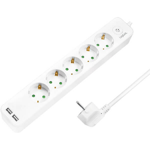 LOGILINK LPS249U SOCKET OUTLET 5-WAY WITH SWITCH 5X CEE + 2X USB-A, 1.5M, WHITE