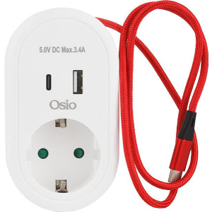 OSIO OPS-3001 ΛΕΥΚΟ ΜΟΝΟΠΡΙΖΟ ΜΕ ΚΑΛΩΔΙΟ TYPE-C ΚΑΙ 2USB (TYPE-Α & TYPE-C) 3680W