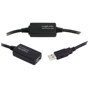 LOGILINK UA0147 USB 2.0 ACTIVE REPEATER CABLE USB A-MALE - USB A-FEMALE 25M BLACK