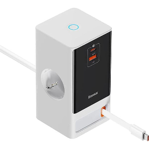 BASEUS CHARGING STATION POWERCOMBO TOWER 65W USB +2X TYPE-C +2 POWER SOCKETS 1.5M WHITE