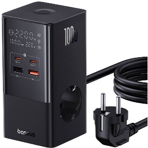BASEUS CHARGING STATION POWERCOMBO TOWER 100W 2X USB +2X TYPE-C +2X POWER SOCKETS 1.5M BLACK
