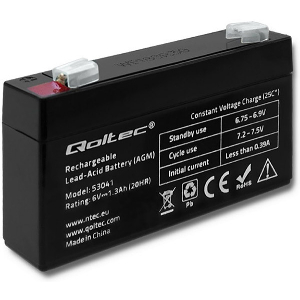 QOLTEC 53041 AGM BATTERY 6V 1.3AH MAX 19.5A