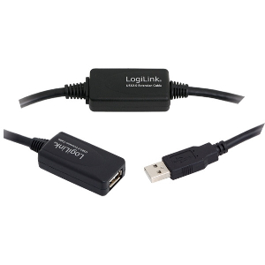 LOGILINK UA0146 USB 2.0 ACTIVE REPEATER CABLE USB A-MALE - USB A-FEMALE 20M BLACK