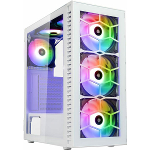 CASE KOLINK OBSERVATORY HF GLASS ARGB MIDI TOWER CASE - WHITE WITH 6 ARGB FANS - 3X140MM & 3X120MM