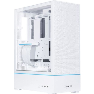 LIAN LI SUP01 WHITE - 45LT MINIMAL FOOTPRINT CASE FOR VERTICAL GPU ARGB STRIPS W. 3X 120MM FANS