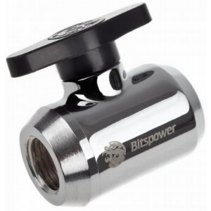 BITSPOWER MINI VALVE WITH BLACK HANDLE 1/4 INCH SHINY SILVER