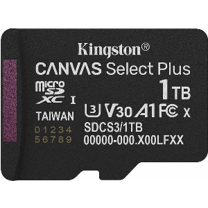 KINGSTON SDCS3/1TBSP CANVAS SELECT PLUS GEN3 1TB MICRO SDXC 150MB/S A1