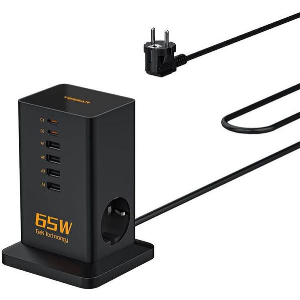 TESSAN 8 IN 1 GAN POWER STRIP 2XSCHUKO 4XUSB 2XTYPE-C 65W WITH CABLE 2M BLACK TS-FS02DE00