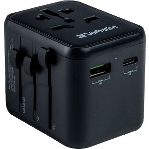 VERBATIM 49544 UTA-02 UNIVERSAL TRAVEL ADAPTER 100-250V UE, USA, JAPAN, AUSTRALIA UK+1X USB/1X USB-