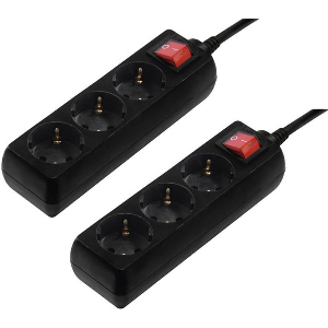 HAMA 137396 3-SOCKET MULTIPLE SOCKET OUTLET WITH SWITCH 1.4 M BLACK SET OF 2