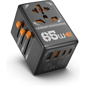 TESSAN GAN UNIVERSAL TRAVEL ADAPTER 2XUSB, 2XTYPE-C MAX 65W TS-WTA03
