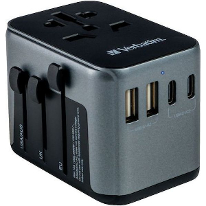VERBATIM 49545 UTA-03 UNIVERSAL TRAVEL ADAPTER 100-250V UE, USA, JAPAN, AUSTRALIA UK+2X USB/3X USB-