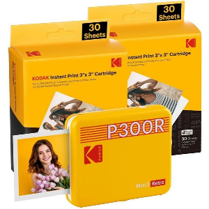 KODAK MINI 3 RETRO 4PASS SMARTPHONE PHOTO THERMAL PRINTER PORTABLE (7.6 X 7.6 CM) + 8 SHEETS, YELLO