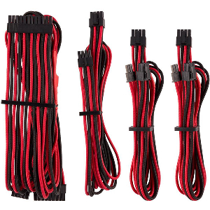 CORSAIR DIY CABLE PREMIUM INDIVIDUALLY SLEEVED DC CABLE STARTER KIT TYPE4 (GEN4) RED/BLACK