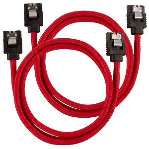 CORSAIR DIY CABLE PREMIUM SLEEVED SATA DATA CABLE SET STRAIGHT CONNECTORS RED 60CM