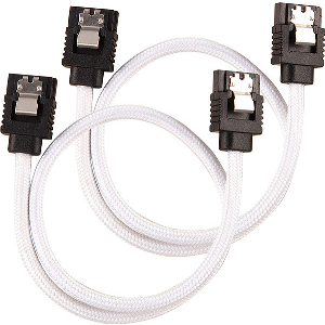 CORSAIR DIY CABLE PREMIUM SLEEVED SATA DATA CABLE SET STRAIGHT CONNECTORS WHITE 30CM
