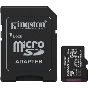 KINGSTON SDCS3/64GB CANVAS SELECT PLUS GEN3 64GB MICRO SDXC 100MB/S A1 + ADAPTER