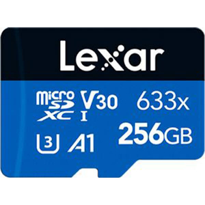 LEXAR HIGH-PERFORMANCE 633X 256GB MICRO SDXC UHS-I U3 V30 A1 BLUE SERIES LSDMI256BB633A