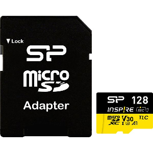 SILICON POWER INSPIRE 128GB MICRO SDXC U3 V30 A1 3D TLC NAND + SD ADAPTER SP128GBSTXLV3V1NSP