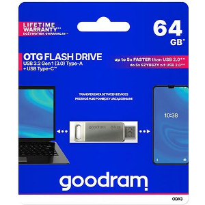 GOODRAM OTG FLASH DRIVE USB3.2 GEN1 64GB & TYPE-C SILVER ODA3-0640S0R11
