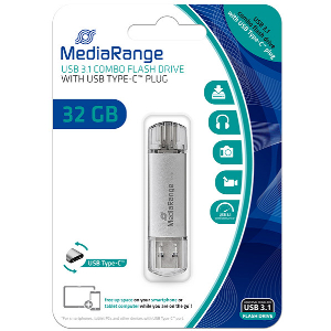 MEDIARANGE MR936 32GB USB 3.1 COMBO FLASH DRIVE WITH USB TYPE-C PLUG