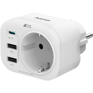 HAMA 223342 4-WAY MULTI-ADAPTER FOR SOCKET, 1 USB-C PD, 2 USB-A, 1 EARTHED CONTACT, 20W