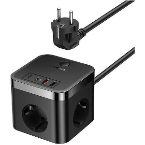 BASEUS POWERCOMBO CUBE POWER STRIP 3X ELECTRICAL + 2X USB+2X TYPE-C 30W 1.5M BLACK