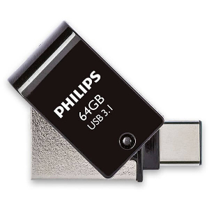 PHILIPS 2-IN-1 64GB USB 3.1 + TYPE-C OTG FLASH DRIVE MIDNIGHT BLACK FM64DC152B/00