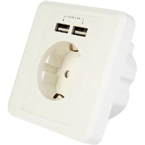 ENERGENIE EG-ACU2A2-01 SINGLE AC SOCKET PASS-THROUGH USB CHARGER X2 2.1A WHITE