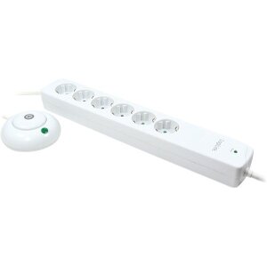 LOGILINK LPS204 6-WAY OUTLET STRIP 6X SCHUKO SOCKETS WITH FOOTSWITCH 1.4M WHITE