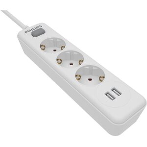 PHILIPS SPN3032W/GRS ΠΟΛΥΠΡΙΖΟ 3 ΘΕΣΕΩΝ ΜΕ 2 USB TYPE-A 2.4 A