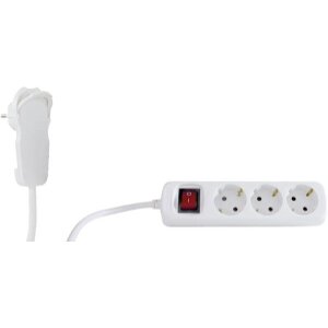 REV 3-WAY MULTIPLE SOCKET WITH FLAT CONNECTOR ΜΕ ΔΙΑΚΟΠΤΗ 2M WHITE